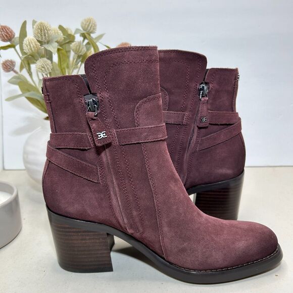 Sam Edelman Simona Leather Bootie Buckle Side Zip Burgundy Women's US 7 NWOB - Picture 7 of 11